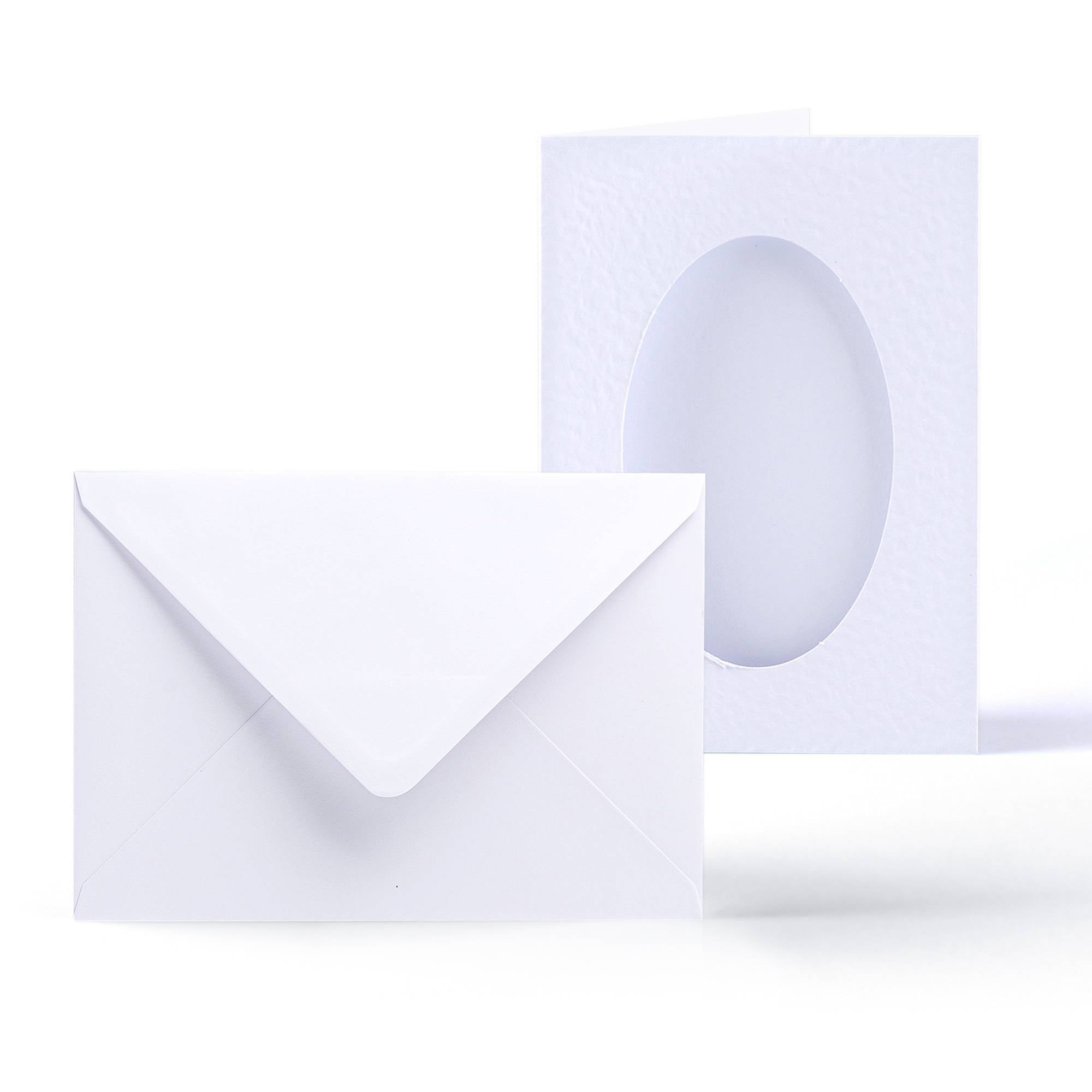 White Hammered Tri-Fold Oval Aperture Cards Pack -
