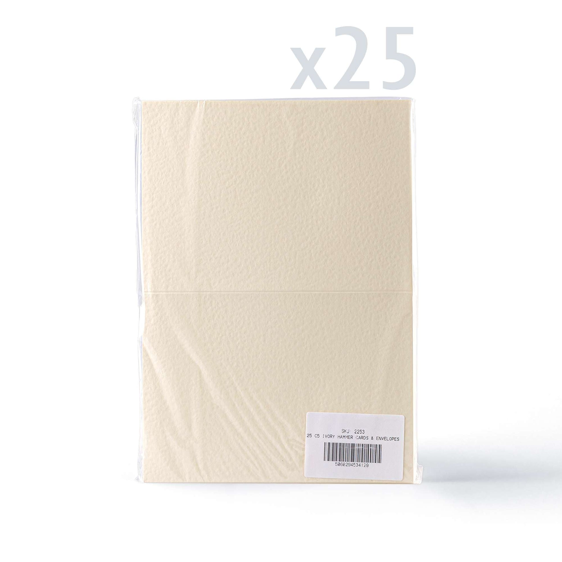 White V-Flap Envelope & Hammered Card Pack - Ivory 162 x 229 mm + 148 x 210 mm