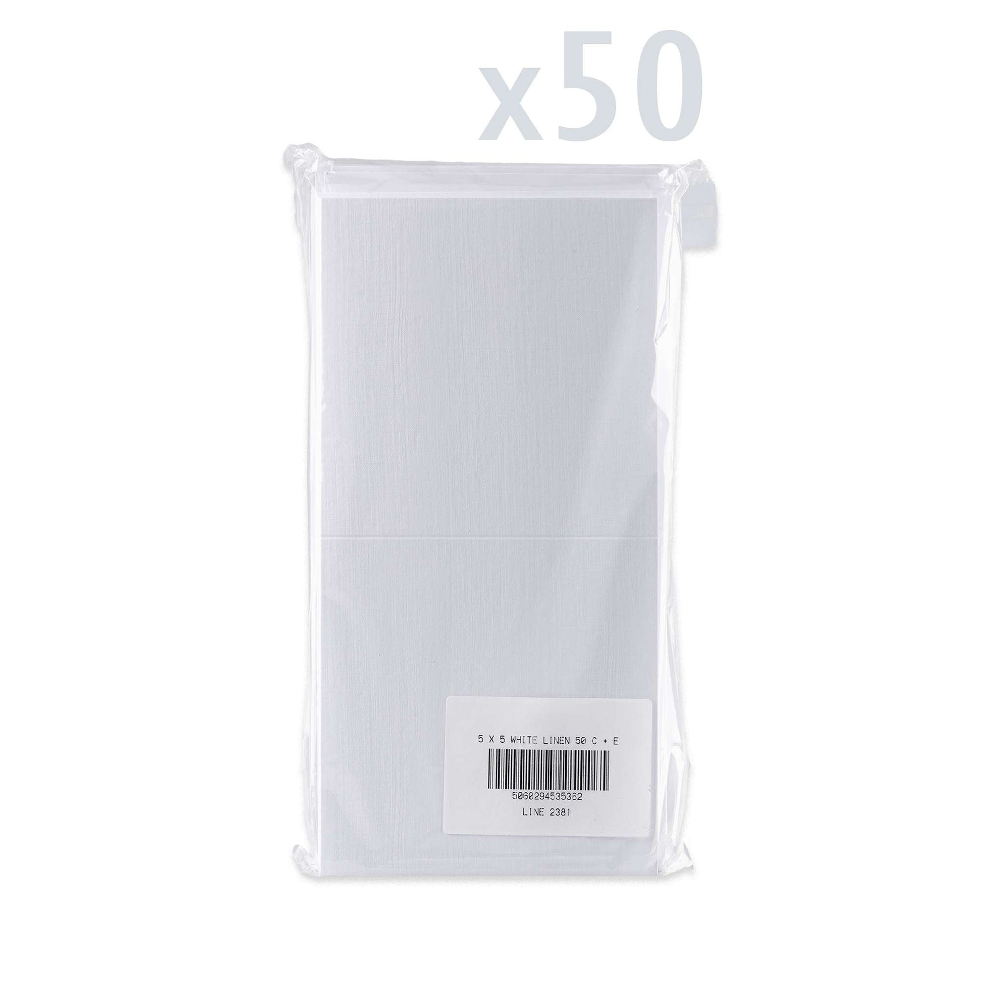 White V-Flap Envelope & Linen Card Pack - White 130 x 130 mm + 125 x 125 mm