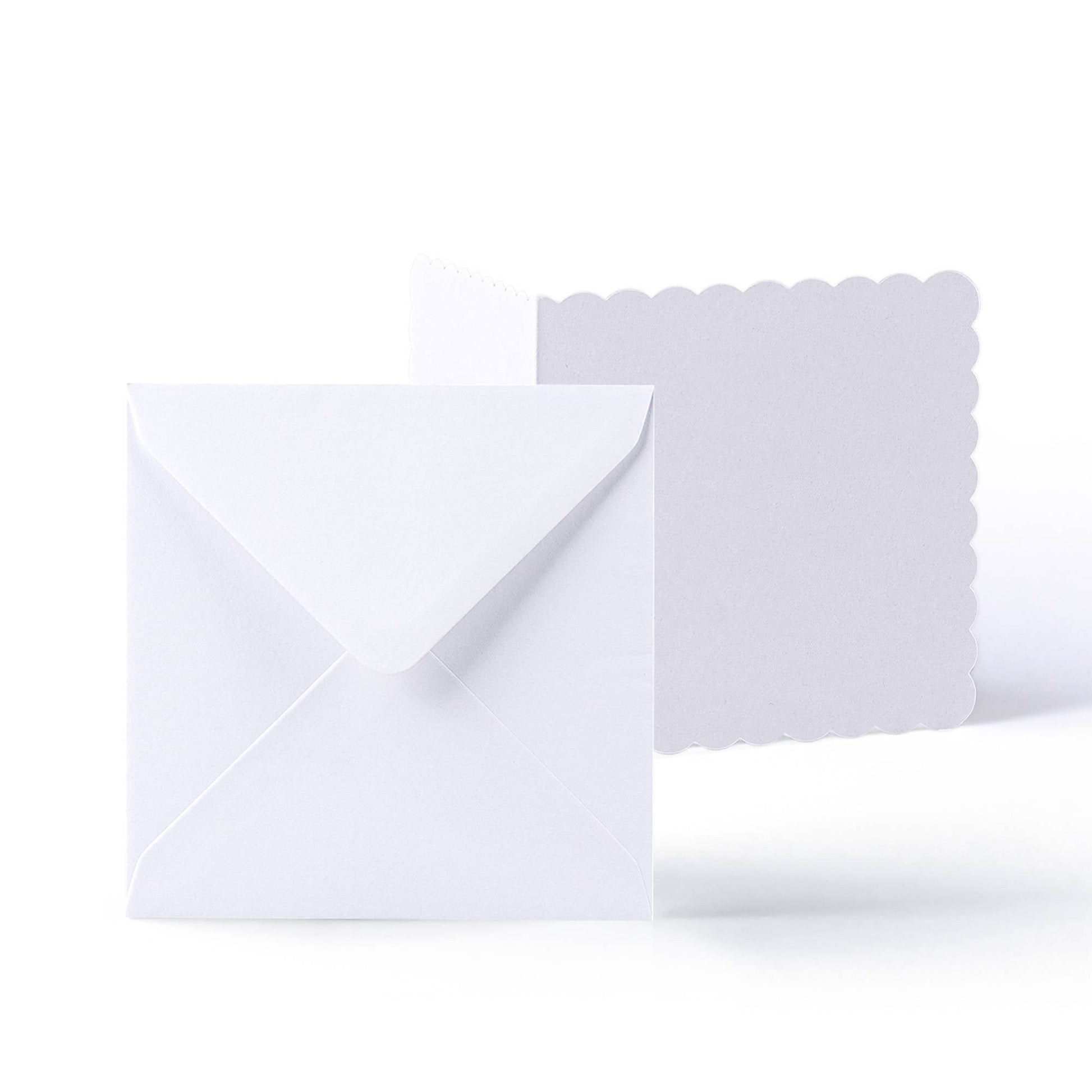 White V-Flap Envelope & Scalloped Card Pack - 130 x 130 mm + 125 x 125 mm