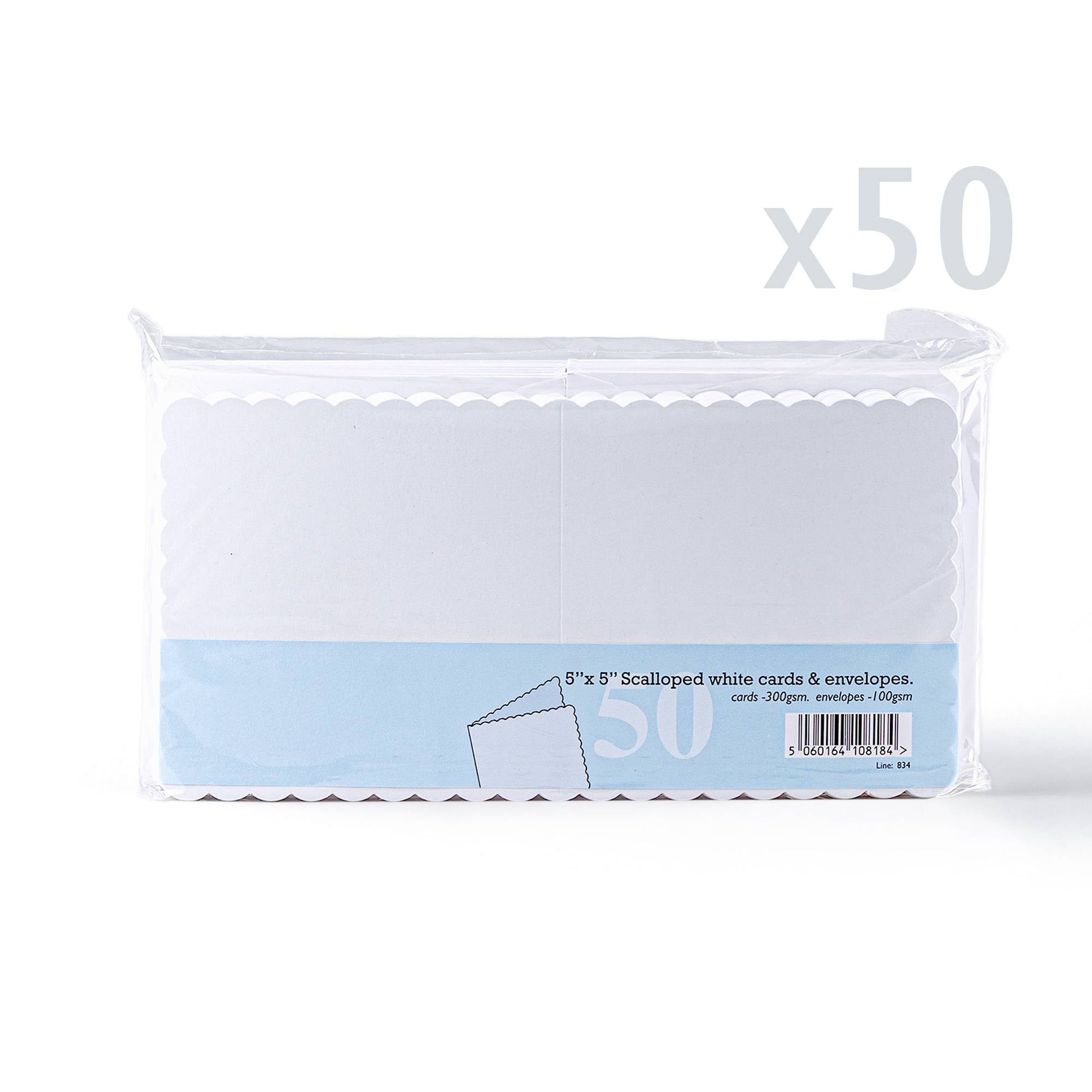 White V-Flap Envelope & Scalloped Card Pack - 130 x 130 mm + 125 x 125 mm