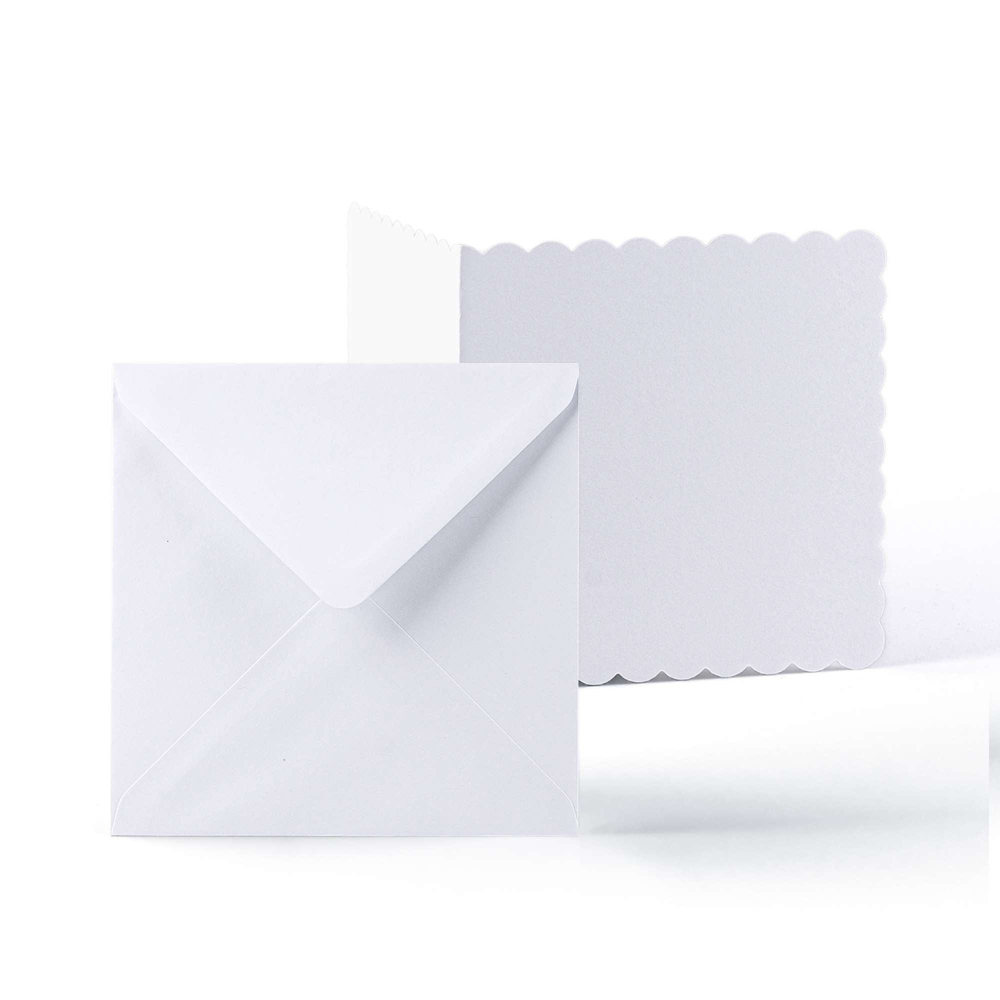 White V-Flap Envelope & Scalloped Card Pack - 155 x 155 mm + 145 x 145 mm
