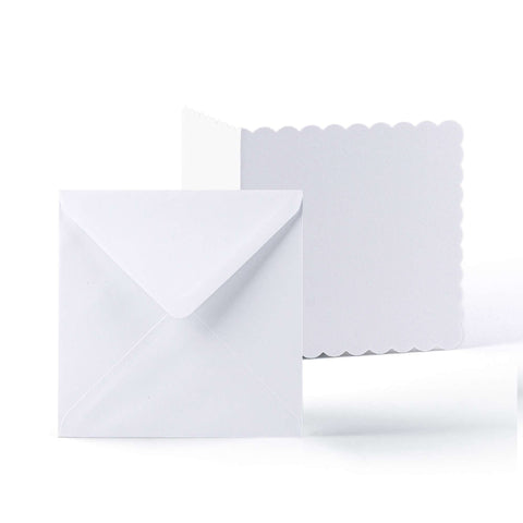 White V-Flap Envelope & Scalloped Card Pack - 155 x 155 mm + 145 x 145 mm