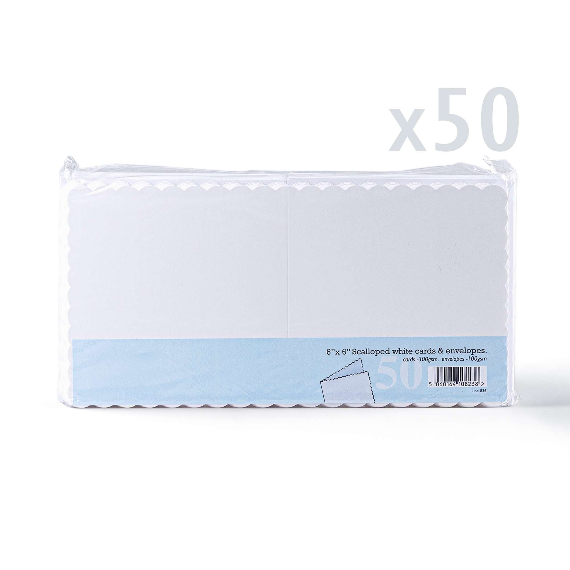 White V-Flap Envelope & Scalloped Card Pack - 155 x 155 mm + 145 x 145 mm