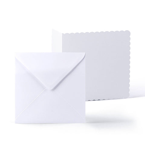 White V-Flap Envelope & Scalloped Card Pack - 121 x 121 mm + 120 x 120 mm