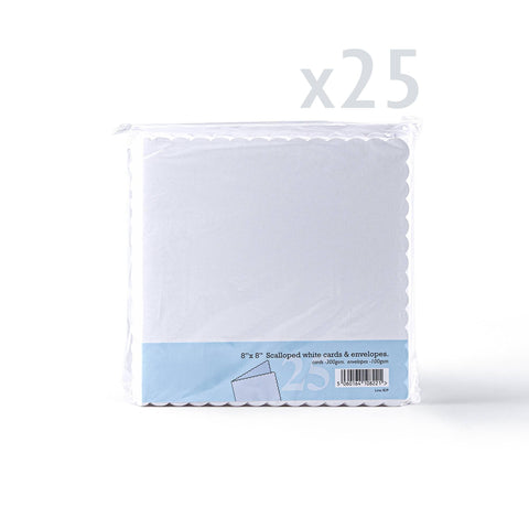 White V-Flap Envelope & Scalloped Card Pack - 121 x 121 mm + 120 x 120 mm