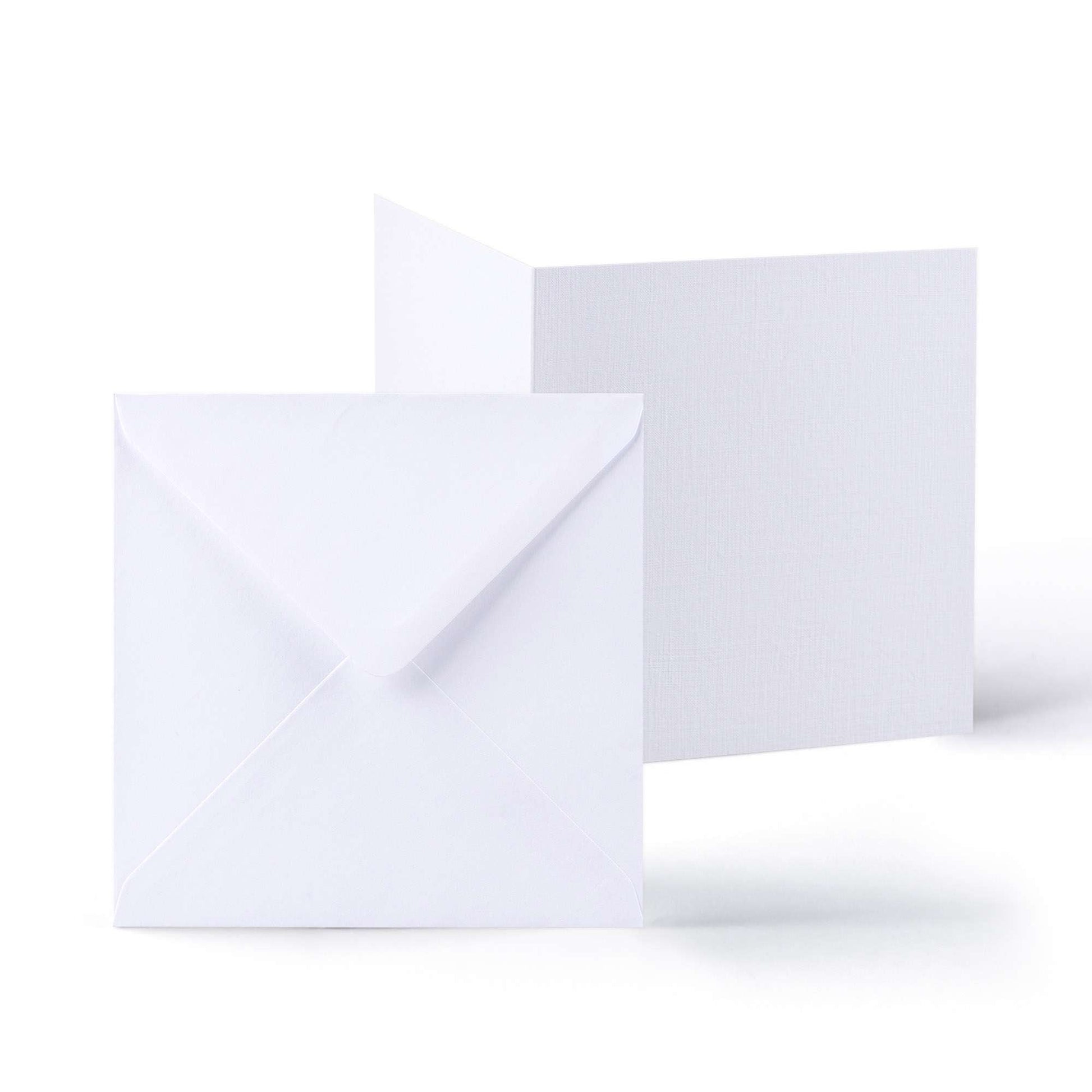 White V-Flap Envelope & Linen Card Pack - White 155 x 155 mm + 145 x 145 mm