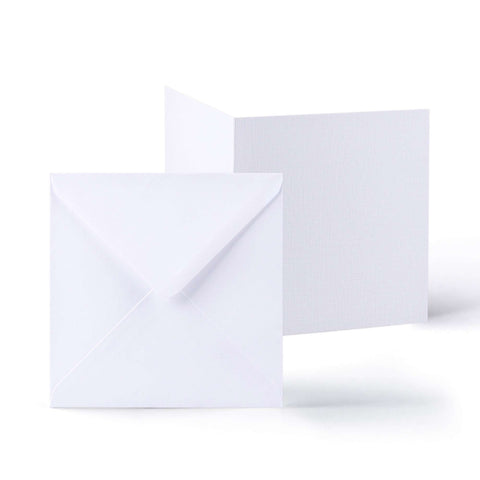 White V-Flap Envelope & Linen Card Pack - White 155 x 155 mm + 145 x 145 mm