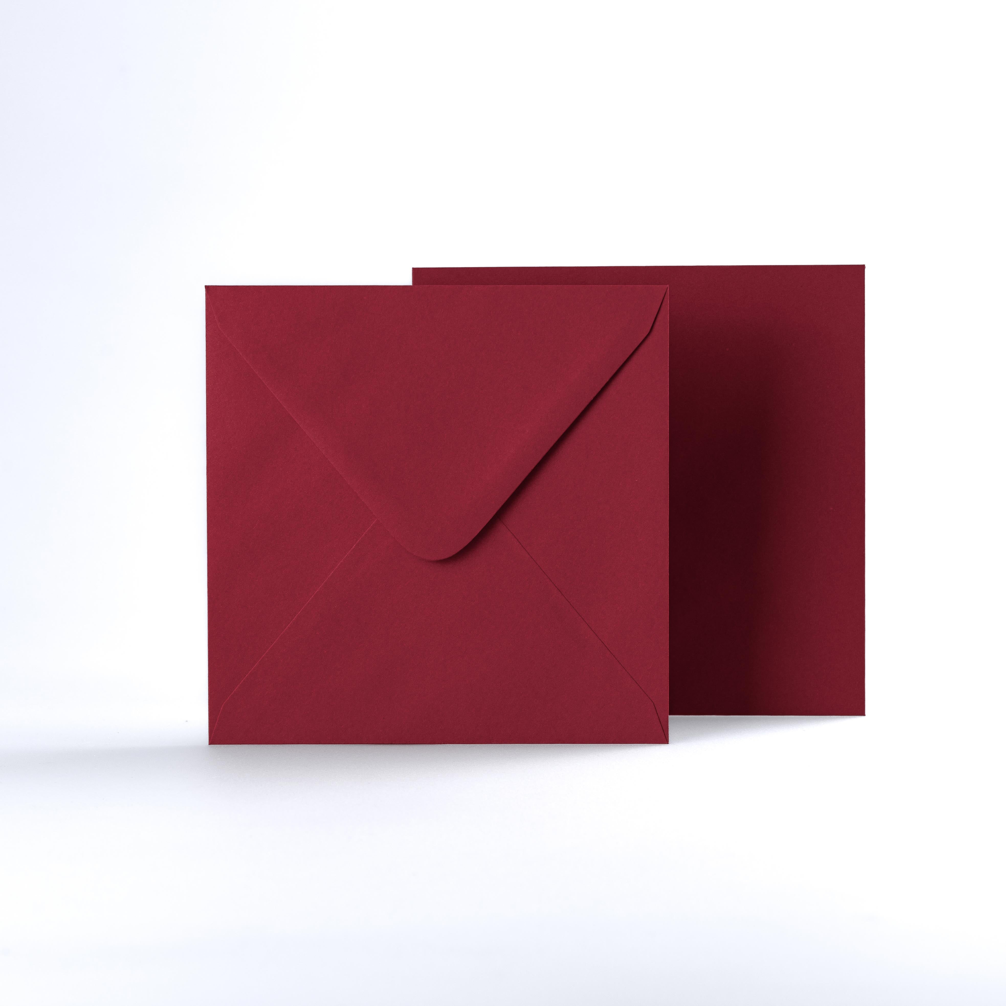 Dark Red Coloured Gummed V Flap Envelopes - Square - 155 x 155mm