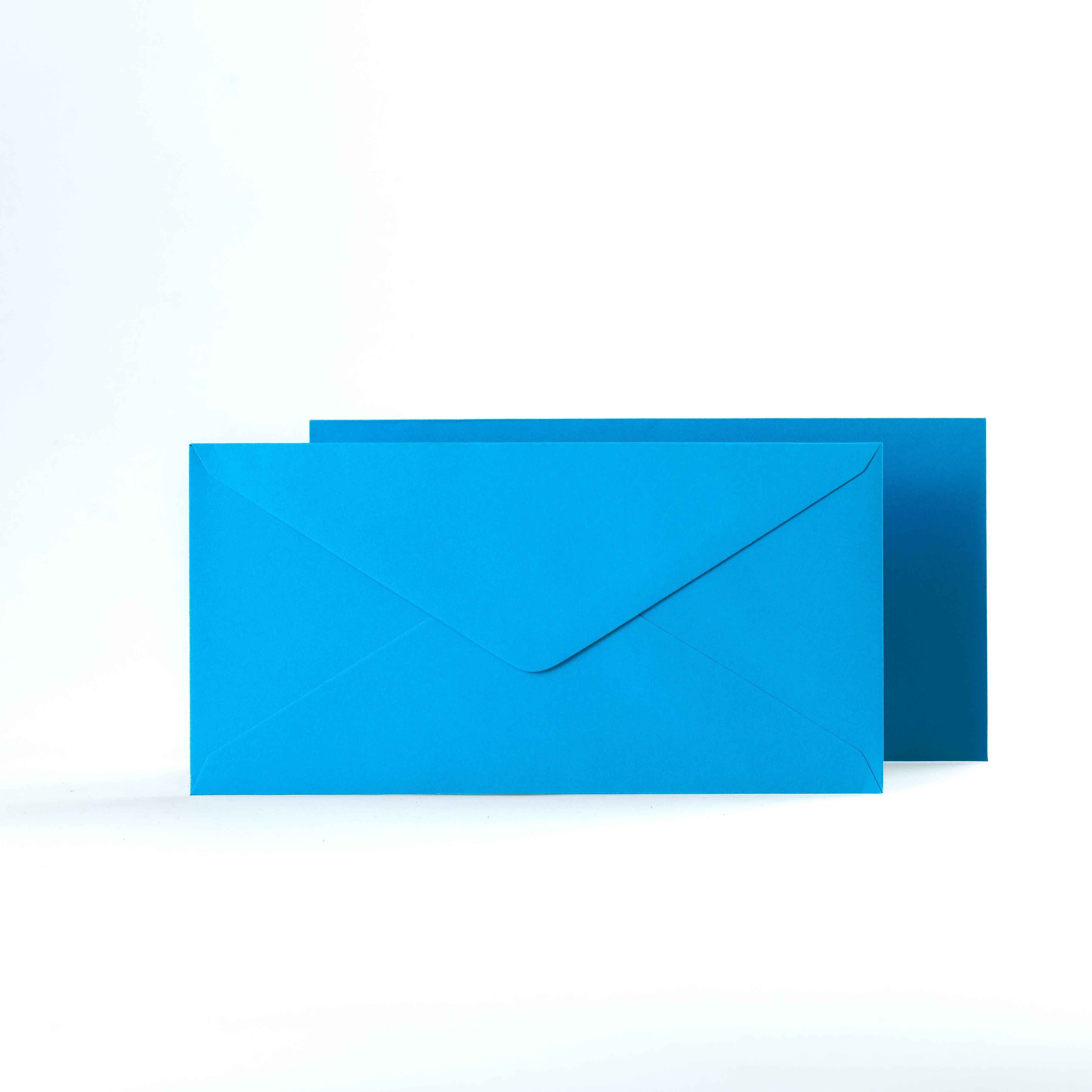 Bright Blue Coloured Gummed V Flap Envelopes - DL - 110 x 220mm