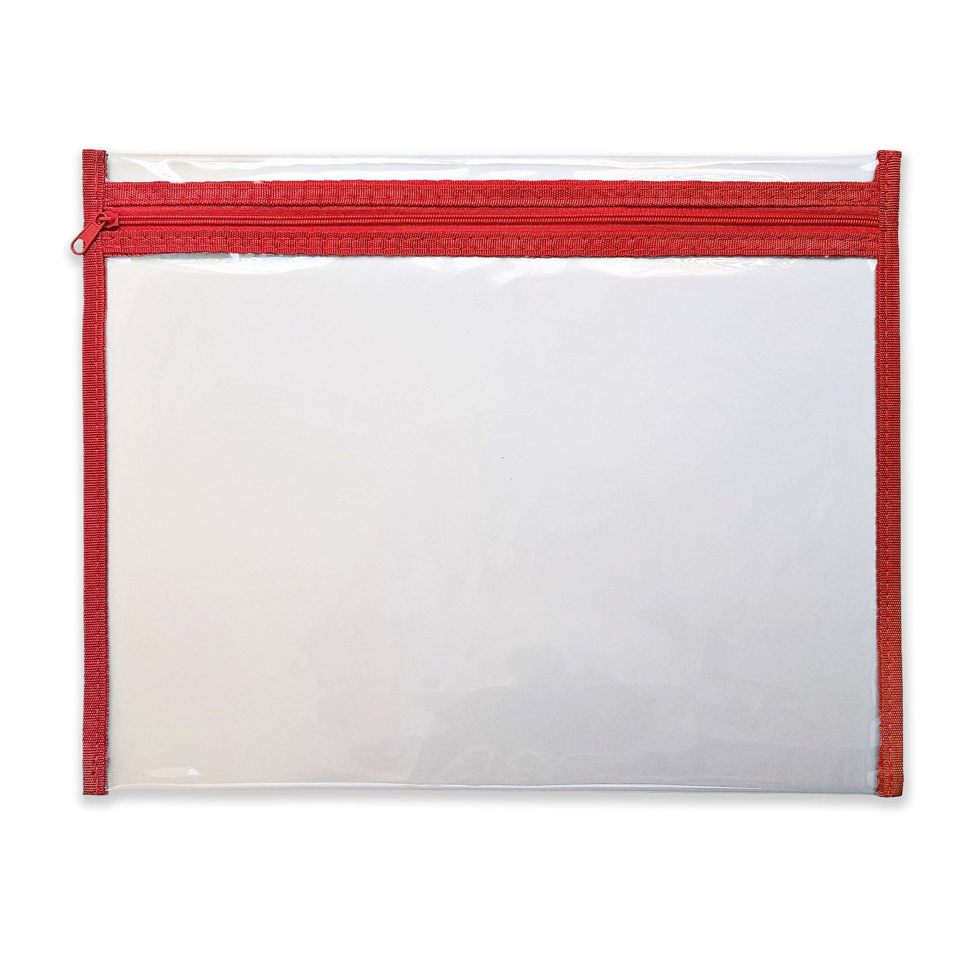 Zipper Document Bag (360 x 275 mm) - Clear + Red