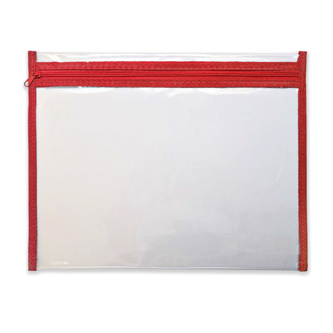 Zipper Document Bag (360 x 275 mm) - Clear + Red