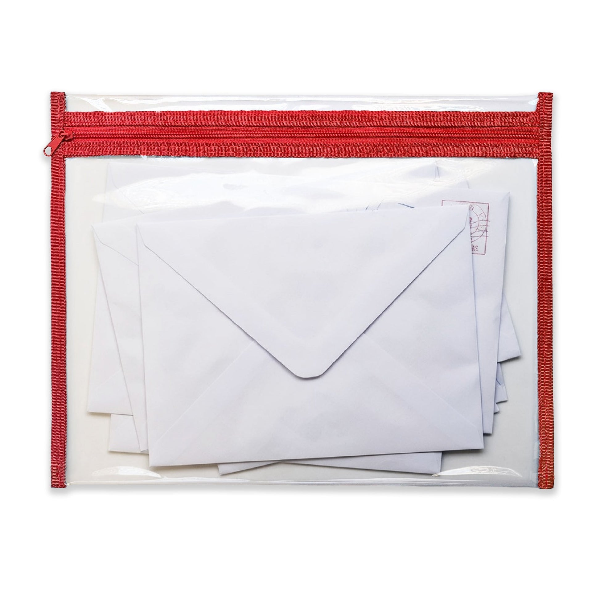 Zipper Document Bag (360 x 275 mm) - Clear + Red
