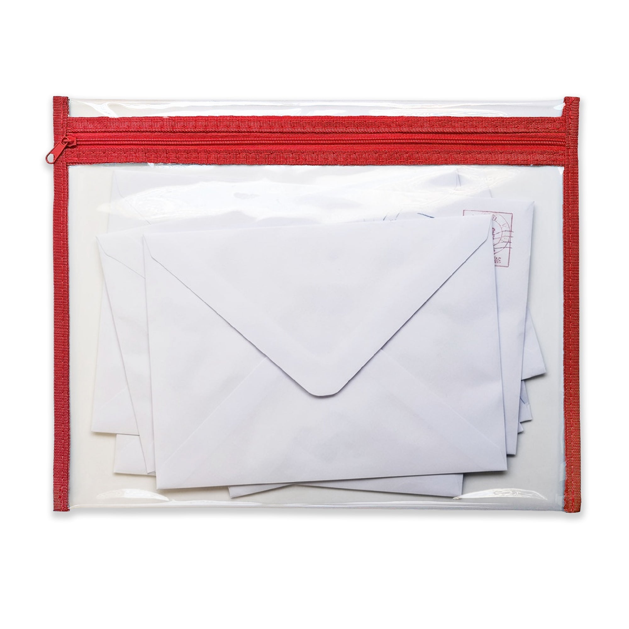 Zipper Document Bag (360 x 275 mm) - Clear + Red