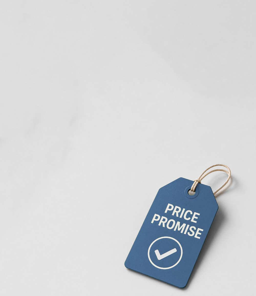 Green tag with 'Price Promise' text on a light gray background