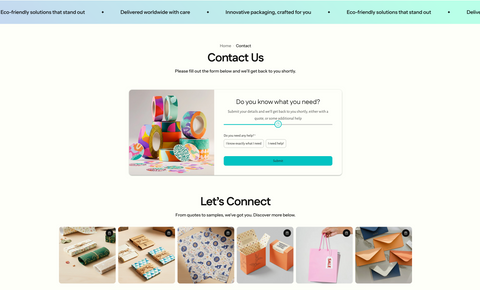 Contact us page with product images and a loading indicator on a light blue background