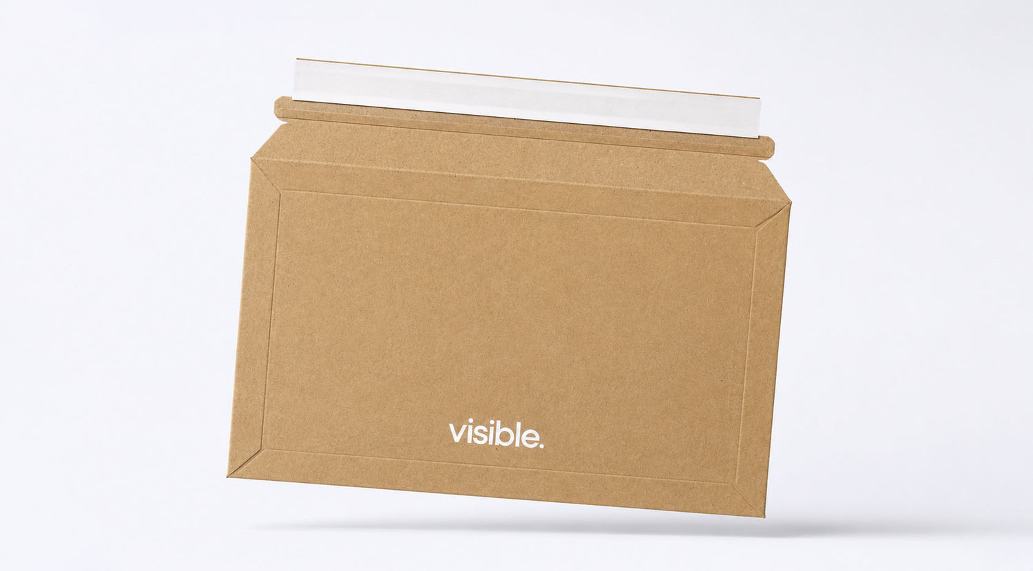 Brown envelope with a white interior on a white background, featuring the 'visible' brand.
