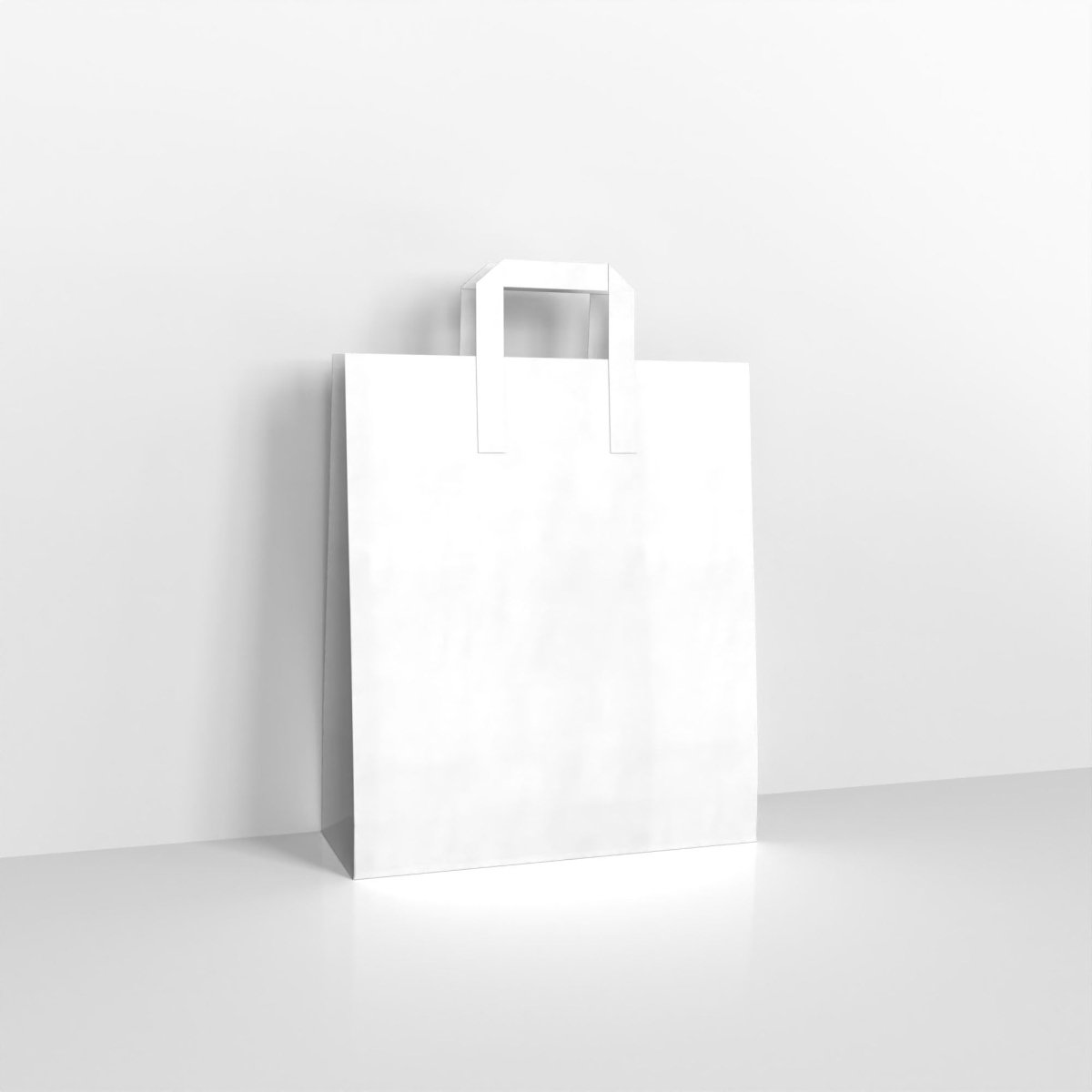 White Paper Flat Handle Carrier Bags - 250 x 220mm